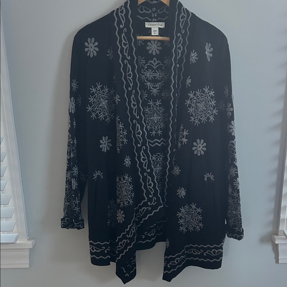 Coldwater Creek Sweaters - Coldwater Creek Black and White Patterned Embroidered Cardigan